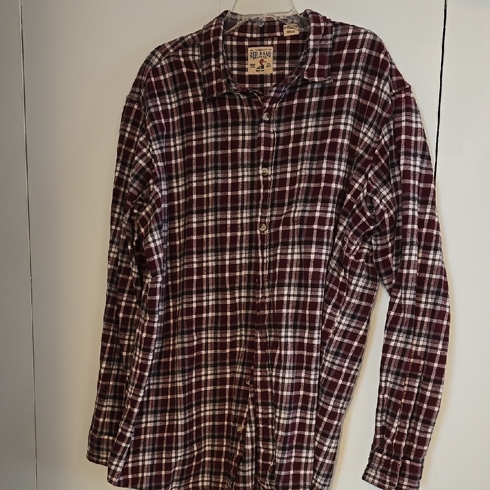 RedHead Burgundy and White Plaid Men's Shirt